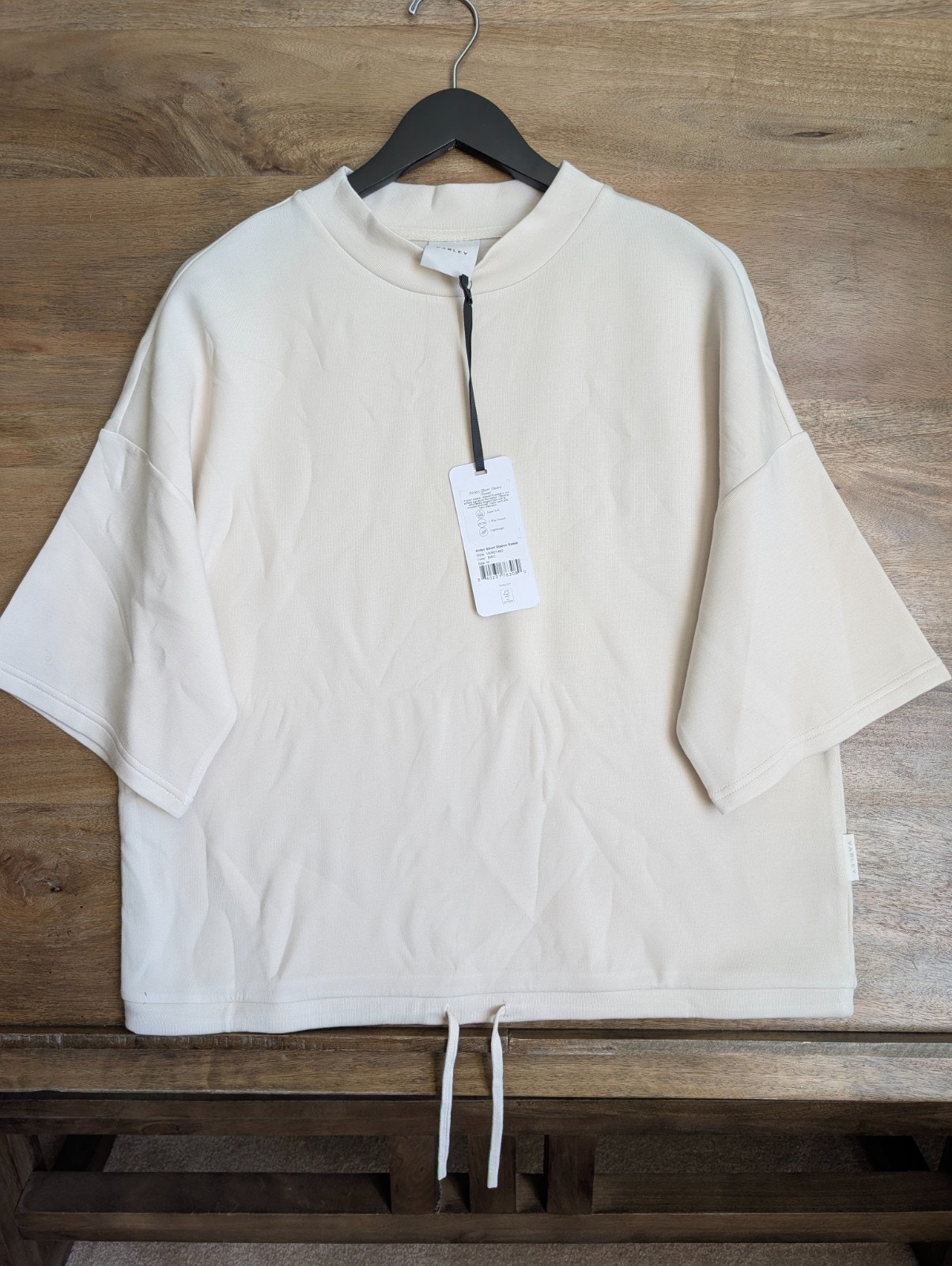 Nwt Varley Sweatshirt Womens M Cream Stretch Alden Short Sleeve Dropped Shoulder